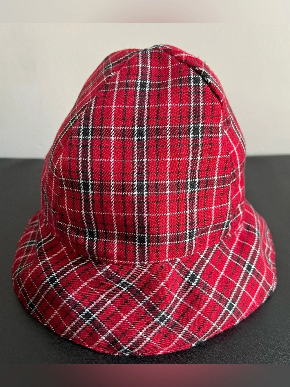 Kid’s Red Tartan Plaid & Black Corduroy Bucket Hat Child’s Cap